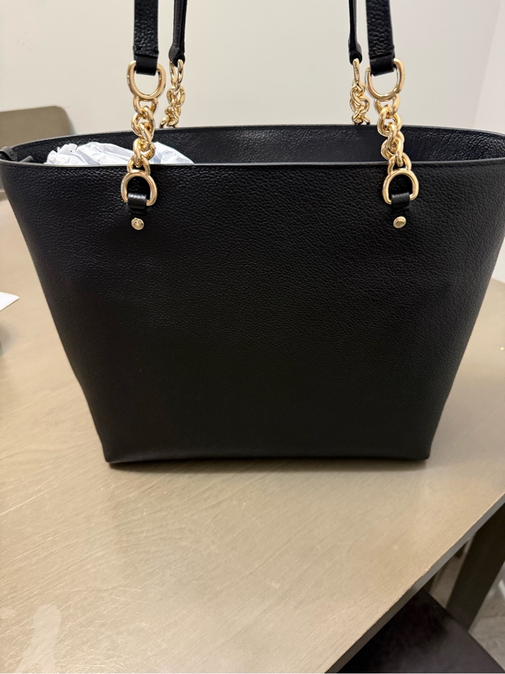 Coach Ava Black Leather Tote with Gold Chain Handles - Picture 4 of 5